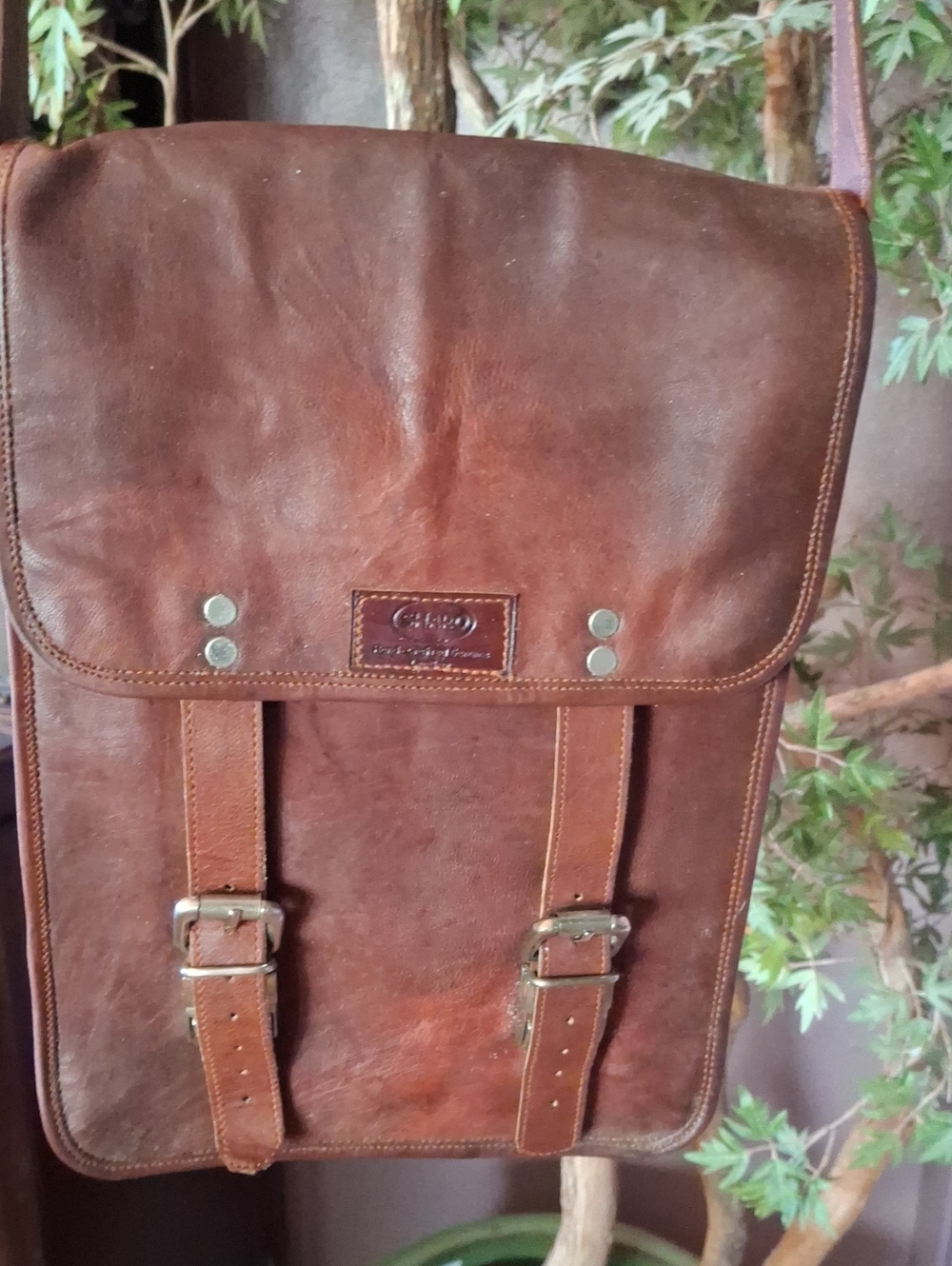 Vintage Brown Leather Messenger Bag - Unbranded